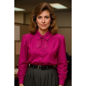 Shirley Top Womens Size 14 Pink Pilgrim Collar Tie Neck Secretary Teacher Office